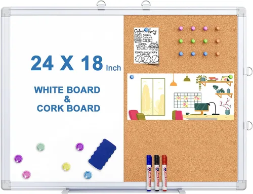 Vista 9 de Tablero blanco magnético y tablero de corcho Combo 24 "x 18" Marco de aluminio (negro)