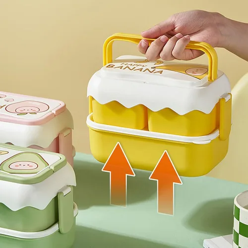 Vista 3 de TOPINCN Caja de almuerzo para microondas de dibujos animados linda con compartimentos independientes - contenedor de plástico apilable Amarillo