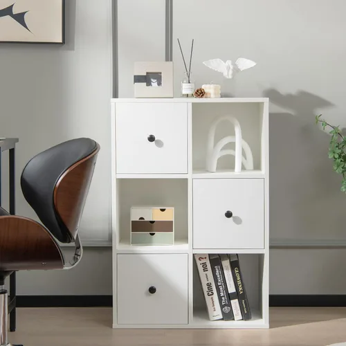 Vista 2 de GOFLAME Estantería de pie, organizador de almacenamiento de 3 niveles con 3 cubos y 3 cajones, estantería moderna con dispositivo anti-caída