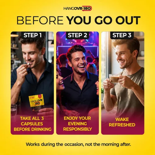 Vista 5 de Hangovr180® Tri-Power Antes de Beber Suplemento de defensa con DHM 1500mg - Apoya la salud del hígado y el cerebro, siéntete más fresco y mejor