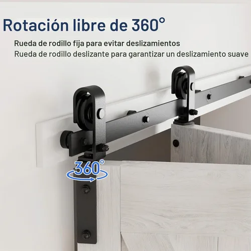 Vista 4 de CCJH - Kit de herrajes para puerta corredera plegable de granero de 30", para 2 puertas, se desliza suave y silenciosamente, riel negro