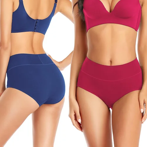 Vista 2 de Ceseboo Ropa interior para mujer cintura alta cintura de doble capa no se sube sin muffins bragas transpirables para mujer