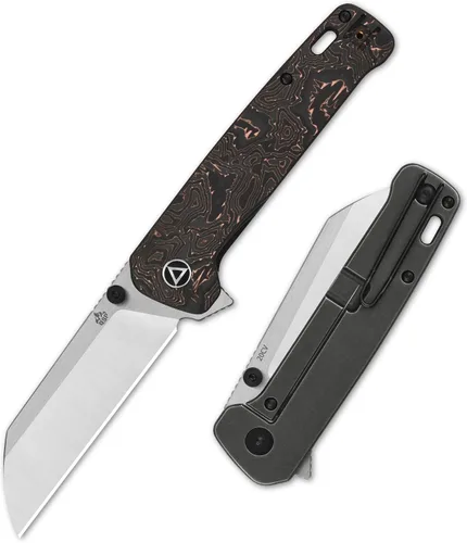 Vista 7 de QSP Penguin Plus - Cuchillo de bolsillo plegable, 3.38 pulgadas CPM20CV, cuchillo EDC de hoja de lavado a la piedra, hoja de aluminio frontal CF