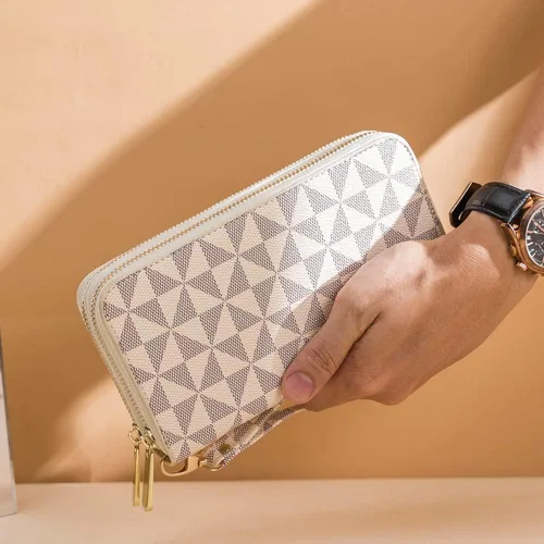 Vista 18 de Veki Billetera para mujer con doble cremallera y correa para la muñeca, monedero de cuero para tarjetas de crédito para mujeres y hombres, Negro A