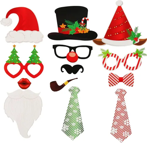 Vista 6 de SUNBEAUTY 28 piezas de accesorios de cabina de fotos de Navidad, suministros de fiesta de Navidad, accesorios de cabina de fotos para selfies