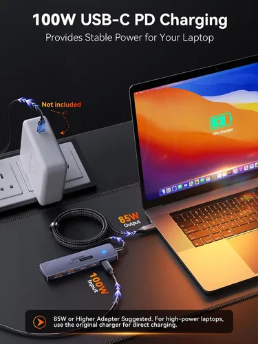Vista 4 de QUUGE Concentrador USB-C, 2 USB-C y 2 USB-A de 10 Gbps, 100 W PD, cable de 3.3 ft para SSD