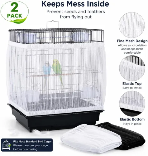 Vista 7 de RAINFLOW Paquete de 2 atrapasadores de semillas para pájaros – Funda de falda ajustable para jaula de pájaros con red de malla transpirable