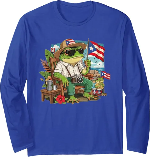 Vista 4 de Puerto Rico Coqui Frog Boricua Flag Pride Graphic Long Sleeve T-Shirt
