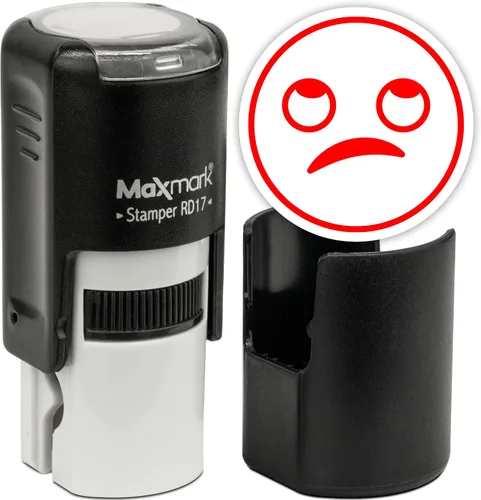 Vista 19 de MaxMark Sello de Emoji Autoentintado Redondo - Enojada - Tinta Negra