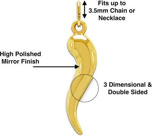Vista 4 de CA CHARMAMERICA Gold Italian Horn Charm - 1410 Karat Solid Gold - Dangle Charm - Cornicello Charm Pendant