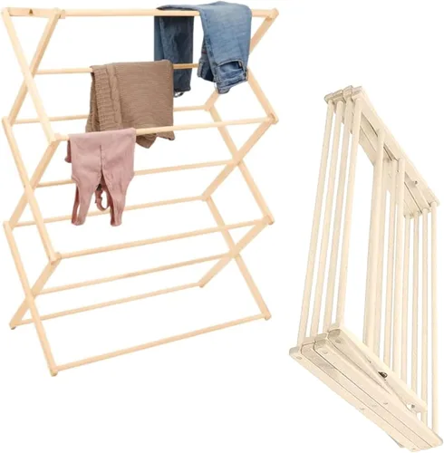 Vista 13 de Tendedero de Secado de Ropa: Tendedero de Lavandería de Madera Dura de Arce Macizo para Suéteres, Blusas, Lencería y Más, Tendedero de Secado