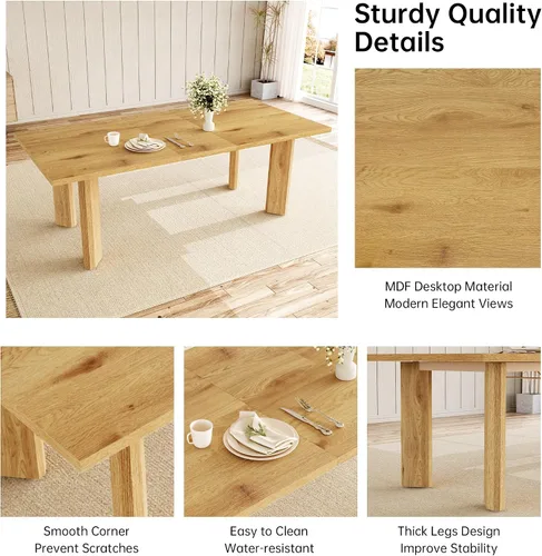 Vista 4 de HIPIHOM Mesa de comedor extensible para 6-8 personas, mesa de cocina rectangular de MDF de 63 a 78.7 pulgadas, estilo rústico de granja, diseño que