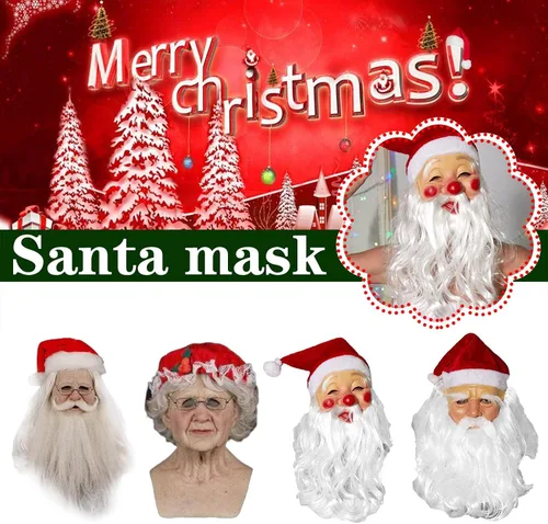 Vista 2 de Divertida máscara completa de Papá Noel máscara facial de Navidad máscara facial de Papá Noel peluca súper suave disfraz de barba fiesta de Navidad