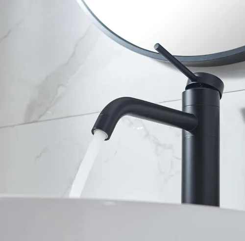 Vista 5 de Hotis Grifo de Fregadero Tipo Vasija Negro, Grifo Alto de Baño para Fregadero de 1 Agujero, Cuerpo Giratorio 360° Grifo de Una Sola Manija