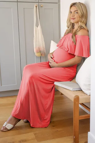Vista 2 de Vestido de maternidad con hombros descubiertos, vestido largo para mujeres embarazadas, para fiestas de recién nacidos, o sesiones de fotos