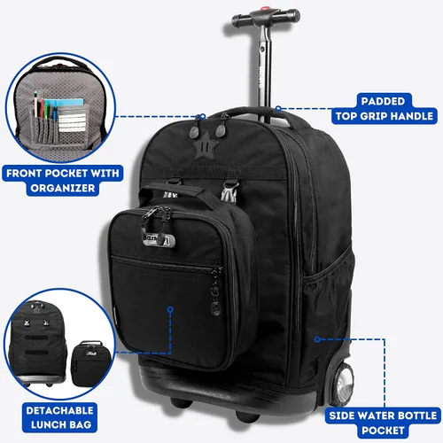 Vista 2 de J World Duo - Mochila con ruedas para niños, con juego de lonchera, color negro
