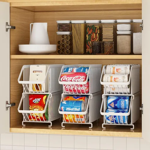 Vista 4 de GILLAS Paquete de 8 organizadores apilables de latas de soda para refrigerador, dispensador de latas, estante de almacenamiento de alimentos