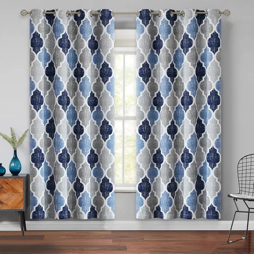 Vista 13 de Beauoop Cortinas 100% Opacas de 45 Pulgadas de Largo, 2 Paneles para Dormitorio, Sala de Estar, Gris Aqua Marroquí Geométrico, Oscurecimiento