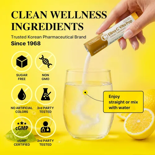 Vista 5 de DONGKOOK Vita Pop - Polvo coreano de vitamina C de 2,000 mg sin azúcar, vitamina D y barra de biotina, mezcla de bebida de limón, suplementos