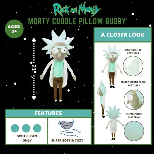 Vista 3 de Franco Collectibles Kidult Adult Swim Rick & Morty - Peluche súper suave, (producto 100% oficial), Rick The Scientist