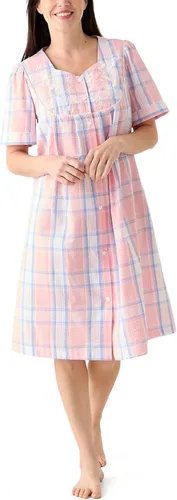 Vista 10 de Miss Elaine Bata corta de seersucker para mujer, cierre de broches frontal y mangas cortas, dos bolsillos delanteros, ropa de dormir y ropa