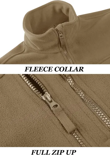 Vista 5 de KEFITEVD Chamarras tácticas de forro polar para hombre, con cremallera completa, casual, para invierno, abrigada, con múltiples bolsillos