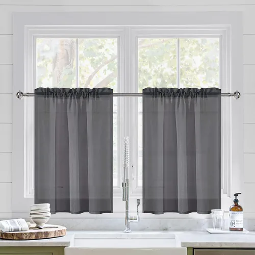 Vista 140 de DWCN Cortinas Transparentes Aqua de Voile Semitransparente con Bolsillo para Barra para Dormitorio y Sala de Estar, 36 x 36 pulgadas de Largo, Juego
