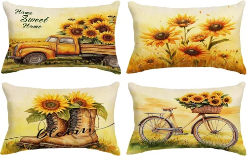 Vista 10 de Juego de 4 fundas de almohada decorativas de color rosa de 16 x 16 pulgadas, fundas de almohada cuadradas con flores de primavera y verano