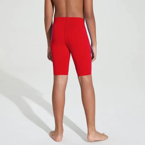 Vista 4 de LEAO Traje de baño para niños y jóvenes, color liso, con protección solar UPF 50+, secado rápido, pantalones cortos de natación atléticos