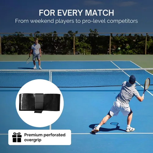 Vista 4 de Portador de puntuación de pádel y tenis para raqueta con adhesivo 3M + empuñadura perforada negra Se adapta a todas las raquetas de tenis y pádel