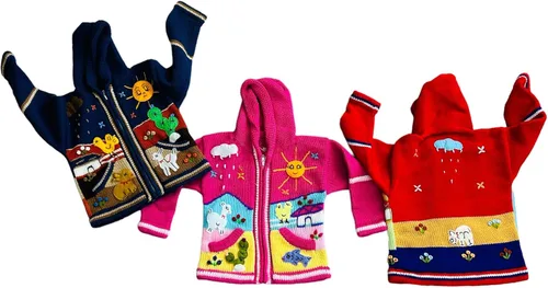 Vista 7 de Peruvian Wool Knitted Sweater with hoodie for babies & toddlers, Unisex, Chompas Peruanas, fall winter sweater