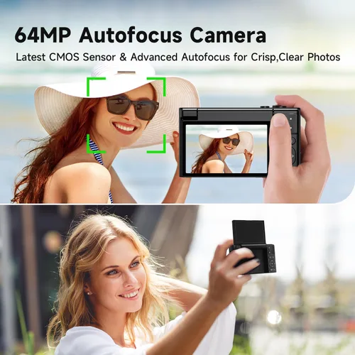 Vista 10 de Cámara digital 4K para fotografía, cámara de video vlogging de 64MP para YouTube con pantalla giratoria de 3'' 180°, tarjeta Micro SD de 64GB, zoom
