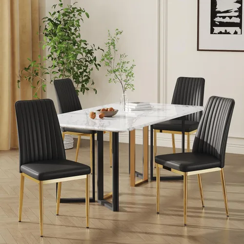 Vista 2 de Sillas de Metal Negro, Juego de 4 Sillas de Comedor Modernas con Cuero Sintético PU y Patas Cromadas de Alto Respaldo para Comedor, Cocina, Sala