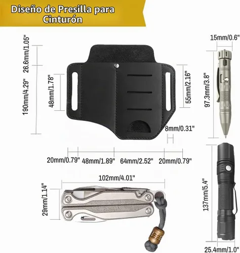 Vista 3 de VIPERADE PJ8 - Funda pequeña de cuero EDC para cinturón, funda multiherramienta de cuero, organizador de cinturón EDC, hecho a mano, 2 bolsillos