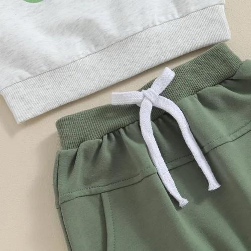 Vista 4 de Xiaodriceee Sudadera de manga larga con estampado de trébol para bebé niño con pantalones largos, ropa de otoño