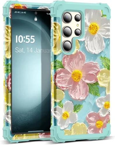 Vista 72 de Funda para Galaxy A14 5G Case, Patrón Floral 3 en 1 Protección Resistente de Servicio Pesado a Prueba de Golpes Parachoques de Goma de Silicona