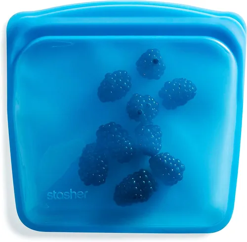 Vista 12 de Bolsa de almacenamiento reutilizable de silicona premium Stasher para sándwiches, color aqua, apta para microondas, sous vide, lavavajillas, horno