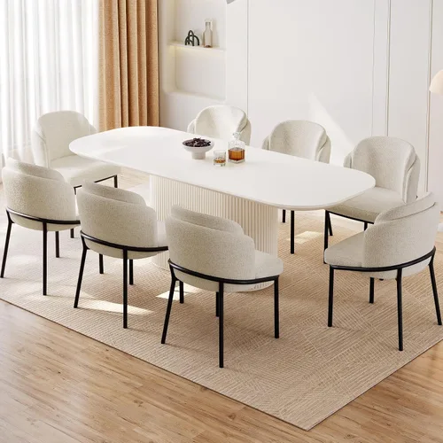 Vista 22 de Mesa de comedor ovalada de 63 pulgadas para 2-6 personas, mesa de cocina negra moderna, mesa de comedor rectangular de lujo, mesa de comedor