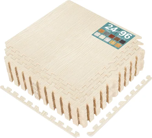 Vista 35 de Sorbus Losetas de suelo de madera veteada, esteras de espuma EVA entrelazadas, losetas de 3/8" de grosor para suelos de madera, esteras de ejercicio