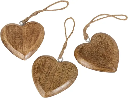 Vista 4 de Mie Creations Juego de 3 adornos de corazón de madera rústica, decoraciones para el día de San Valentín, regalos de amor para él, ella Corazones
