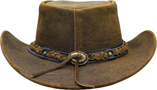 Vista 4 de SideWinder Sombrero de vaquero de cuero australiano, estilo australiano, verano, exterior, negro y marrón