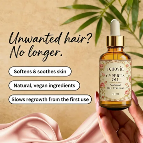 Vista 5 de Renovia Cyperus Rotundus - Aceite para depilación, suero de piel para depilación, aceite hidratante y calmante para una piel de aspecto suave