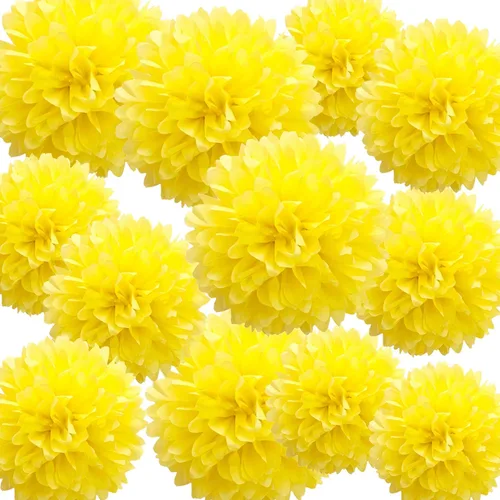 Vista 9 de 12 pompones de papel de seda azules para colgar, pompones de flores para decoración de fiesta de techo