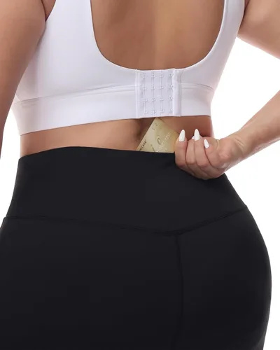 Vista 4 de Rosemmetti Pantalones capri de yoga para mujer, talla grande, con control de abdomen, acampanados, pantalones de entrenamiento con bolsillos