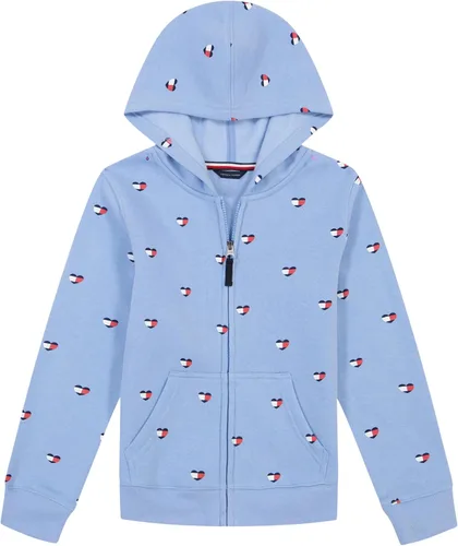 Vista 8 de Tommy Hilfiger Girls' Long Sleeve Fleece Full-Zip Hoodie Sweatshirt Bandera de corazón blanco