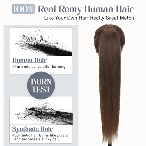 Vista 41 de Rich Choices Extensión de cola de caballo con clip de garra, cabello humano real, una pieza, extensiones de cabello largo Remy para mujer, #18P613