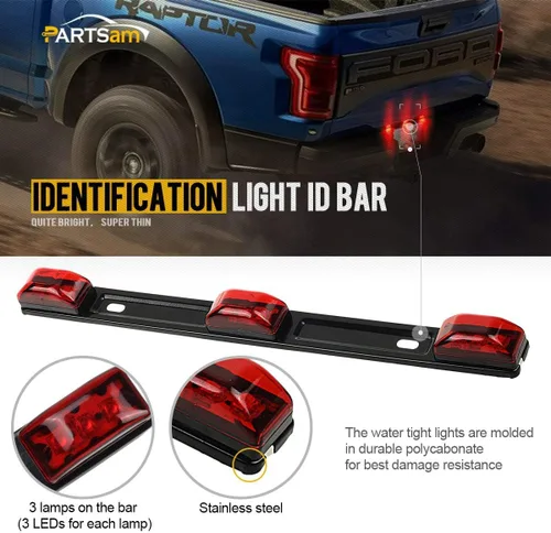Vista 2 de Partsam Kit de luz LED de remolque de 12 V, barra de luz de identificación de remolque de camión de 14.17 pulgadas, 9 LED, 3 lámparas, barra de luz