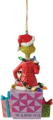 Vista 2 de Enesco Dr. Seuss Grinch por Jim Shore Santa Grinch - Figura colgante y luces LED, adornos coleccionables para árbol de Navidad hechos a mano