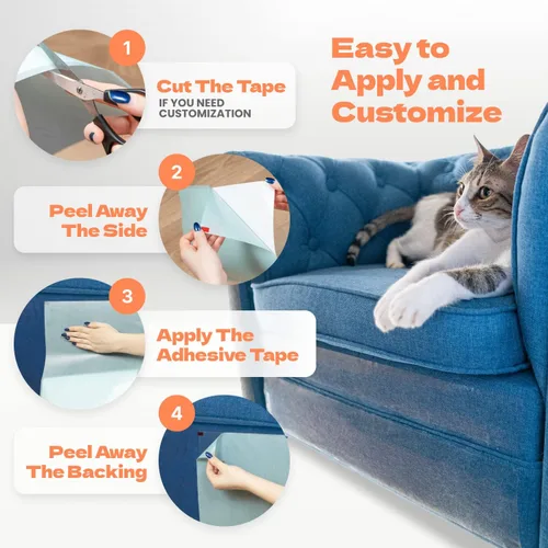 Vista 6 de Protector de sofá para arañazos para gatos, 10 hojas XL, transparente (casi invisible), extra duradero, fácil de personalizar, protector de muebles