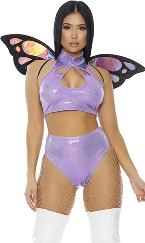 Vista 2 de Forplay Alas de disfraz de mariposa de vinilo púrpura iridiscente para mujer, OS, Púrpura